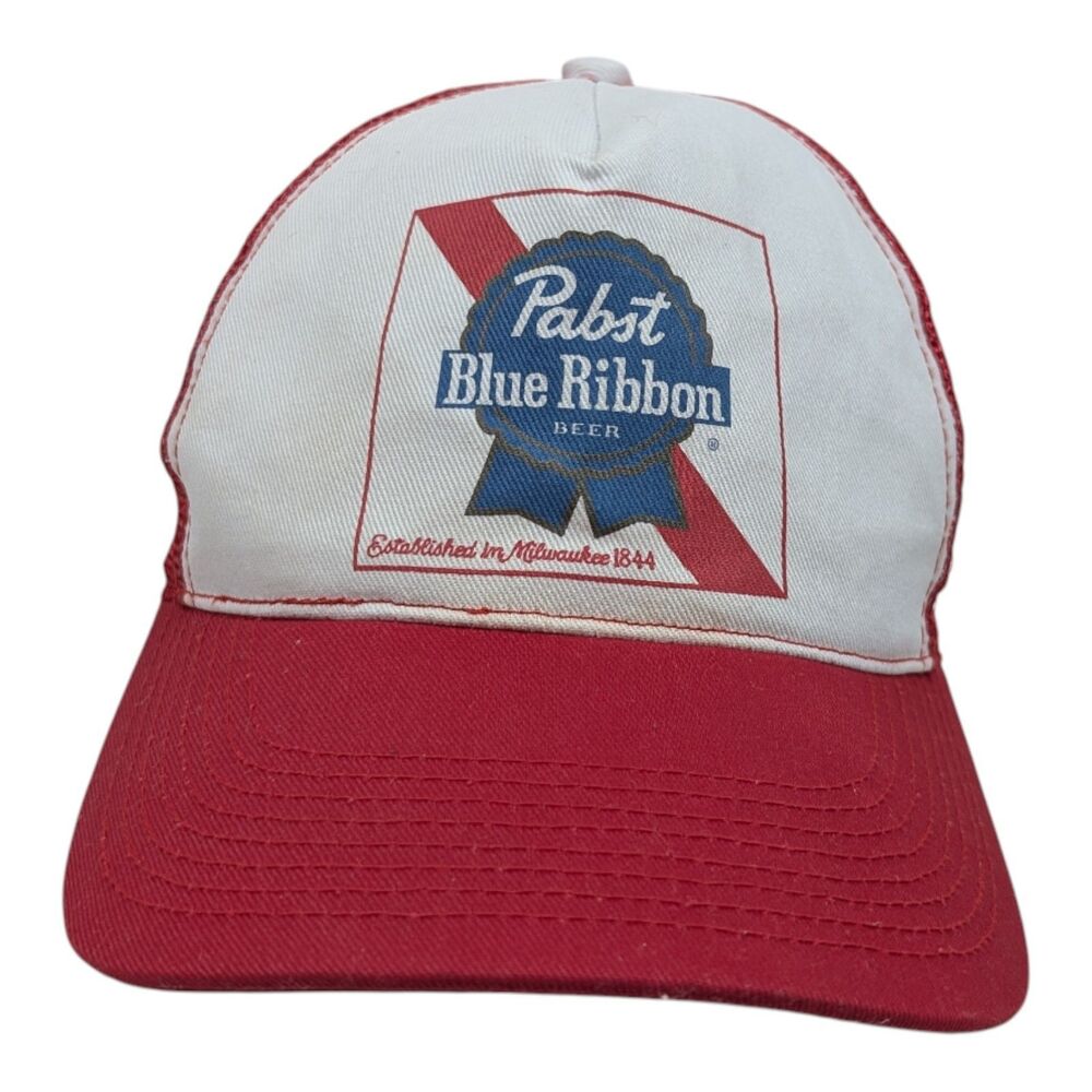 Pabst‎ Blue Ribbon Beer Mesh Trucker Snapback Hat Cap PBR Party White Red Blue